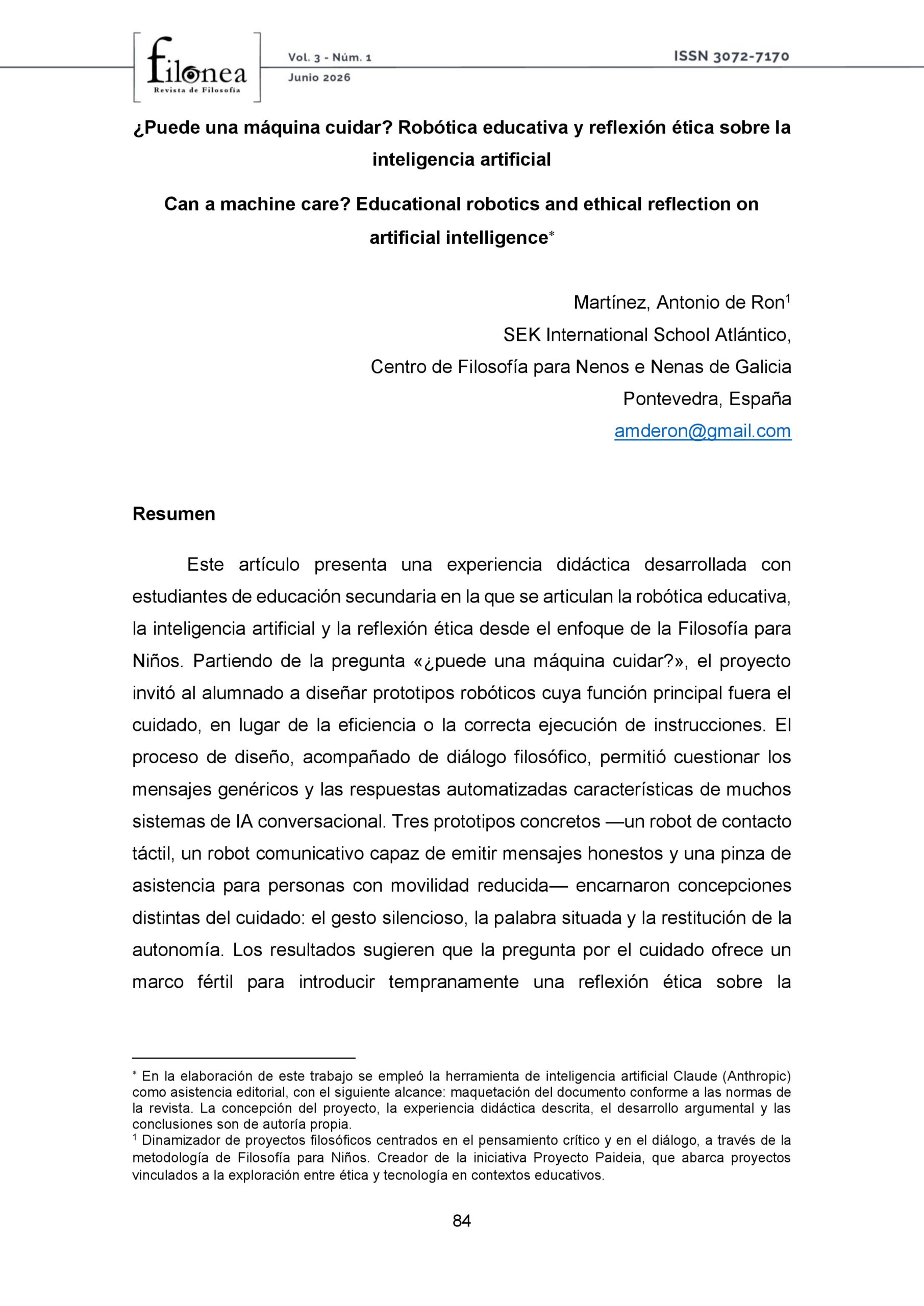 ¿Puede una máquina cuidar? Robótica educativa y reflexión ética sobre la inteligencia artificial
